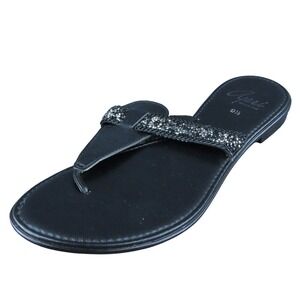 Apri Elie Women Flip Flop Sandal‎ Shoes Black Synthetic Size 9.5 Medium